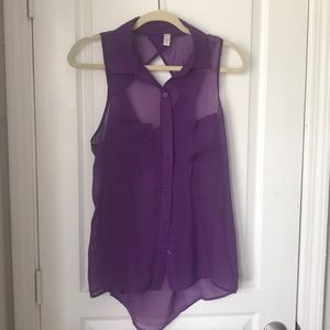 Sheer purple sleeveless top blouse